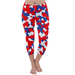 Red White Blue Camouflage Pattern Capri Winter Leggings  by SpinnyChairDesigns