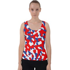 Red White Blue Camouflage Pattern Velvet Tank Top by SpinnyChairDesigns