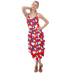 Red White Blue Camouflage Pattern Layered Bottom Dress by SpinnyChairDesigns