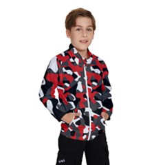 Black Red White Camouflage Pattern Kids  Windbreaker by SpinnyChairDesigns