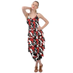 Black Red White Camouflage Pattern Layered Bottom Dress by SpinnyChairDesigns