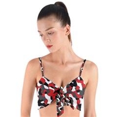 Black Red White Camouflage Pattern Woven Tie Front Bralet by SpinnyChairDesigns