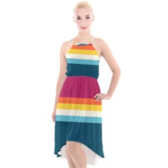 70s Vintage Stripes High-low Halter Chiffon Dress  by tmsartbazaar