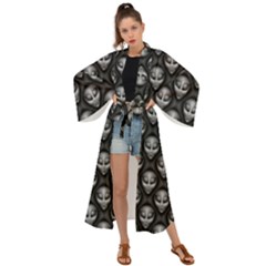 Grey Aliens Extraterrestrials Ufo Faces Maxi Kimono by SpinnyChairDesigns