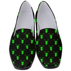 Neon Green Bug Insect Heads On Black Women s Classic Loafer Heels by SpinnyChairDesigns