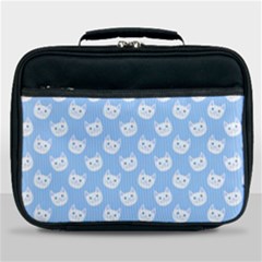 Cute Cat Faces White And Blue  Lunch Bag by SpinnyChairDesigns