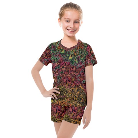 Stylish Fall Colors Camouflage Kids  Mesh Tee And Shorts Set by SpinnyChairDesigns