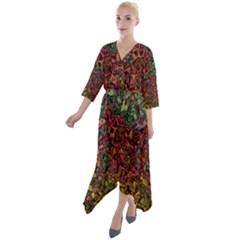 Stylish Fall Colors Camouflage Quarter Sleeve Wrap Front Maxi Dress by SpinnyChairDesigns