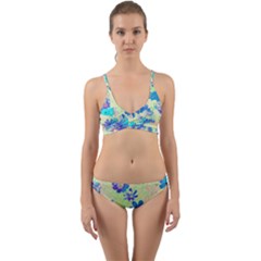 Cosmos Flowers Blue Wrap Around Bikini Set by DinkovaArt