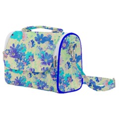 Cosmos Flowers Blue Satchel Shoulder Bag by DinkovaArt