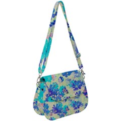 Cosmos Flowers Blue Saddle Handbag by DinkovaArt