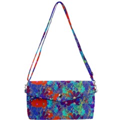 Cosmos Flowers Blue Red Removable Strap Clutch Bag by DinkovaArt