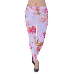 Cosmos Flowers Pink Velvet Leggings by DinkovaArt