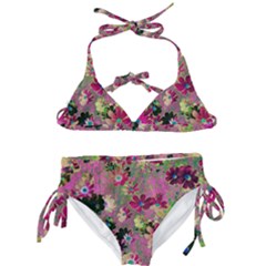 Cosmos Flowers Dark Red Kids  Classic Bikini Set by DinkovaArt