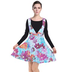 Cosmos Flowers Plunge Pinafore Dress by DinkovaArt