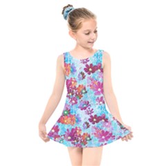 Cosmos Flowers Kids  Skater Dress Swimsuit by DinkovaArt