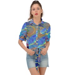 Infinity Painting Blue Tie Front Shirt  by DinkovaArt