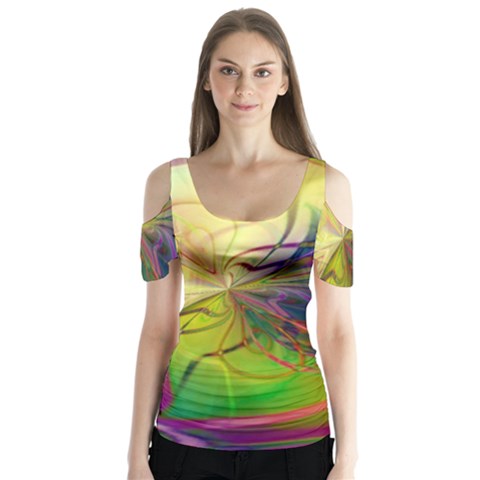  Rainbow Painting Patterns 1 Butterfly Sleeve Cutout Tee  by DinkovaArt