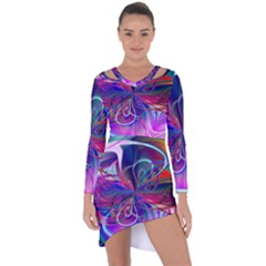 Rainbow Painting Pattern 2 Asymmetric Cut-out Shift Dress by DinkovaArt