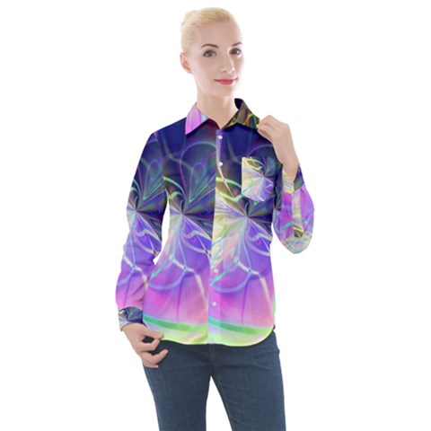 Rainbow Painting Patterns 3 Women s Long Sleeve Pocket Shirt by DinkovaArt