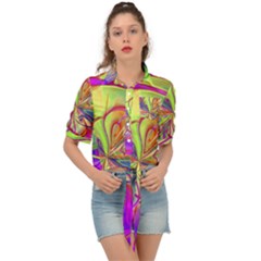 Rainbow Painting Pattern 4 Tie Front Shirt  by DinkovaArt