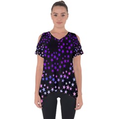 Purple Stars On Black Pattern Cut Out Side Drop Tee by SpinnyChairDesigns