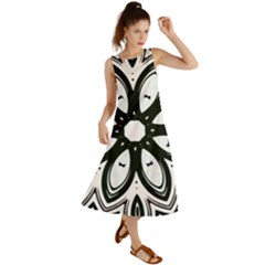 Black And White Floral Print Pattern Summer Maxi Dress by SpinnyChairDesigns