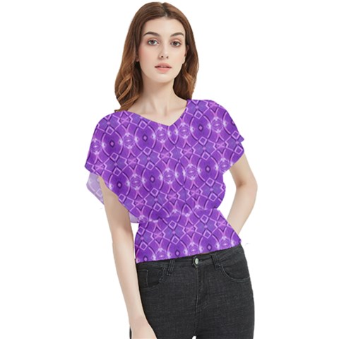 Geometric Galaxy Pattern Print Butterfly Chiffon Blouse by dflcprintsclothing