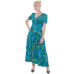 Aqua Blue Artsy Beaded Weave Pattern Button Up Short Sleeve Maxi Dress by SpinnyChairDesigns