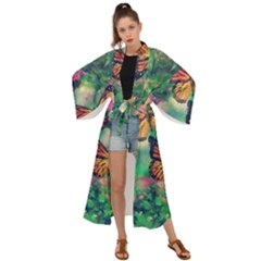 Watercolor Monarch Butterflies Maxi Kimono by SpinnyChairDesigns