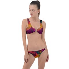 Dragonflies Abstract Colorful Pattern Ring Detail Crop Bikini Set by SpinnyChairDesigns