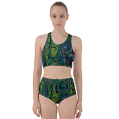 Jungle Print Green Abstract Pattern Racer Back Bikini Set by SpinnyChairDesigns