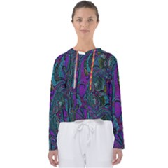 Purple Teal Abstract Jungle Print Pattern Women s Slouchy Sweat by SpinnyChairDesigns