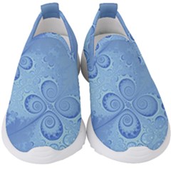 Light Blue Intricate Swirls Pattern Kids  Slip On Sneakers by SpinnyChairDesigns