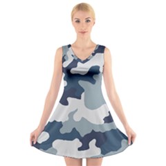 Camo Blue V-neck Sleeveless Dress by MooMoosMumma