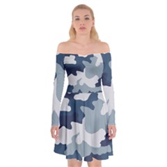 Camo Blue Off Shoulder Skater Dress by MooMoosMumma