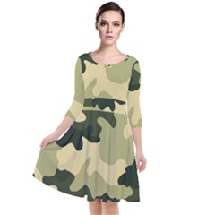 Camo Green Quarter Sleeve Waist Band Dress by MooMoosMumma