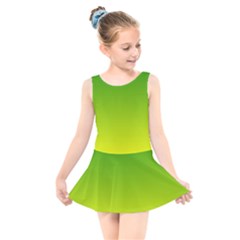 Avocado Ombre Green Yellow Gradient Kids  Skater Dress Swimsuit by SpinnyChairDesigns