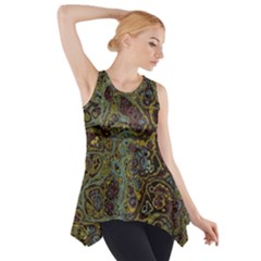 Dark Brown Gold Abstract Marble Texture Side Drop Tank Tunic by SpinnyChairDesigns
