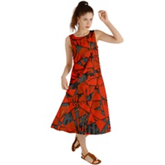 Red Grey Abstract Grunge Pattern Summer Maxi Dress by SpinnyChairDesigns