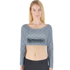 Grey Diamond Plate Metal Texture Long Sleeve Crop Top by SpinnyChairDesigns