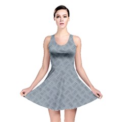 Grey Diamond Plate Metal Texture Reversible Skater Dress by SpinnyChairDesigns