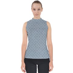 Grey Diamond Plate Metal Texture Mock Neck Shell Top by SpinnyChairDesigns