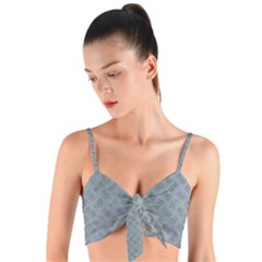 Grey Diamond Plate Metal Texture Woven Tie Front Bralet by SpinnyChairDesigns