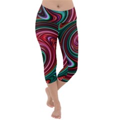 Red Green Swirls Lightweight Velour Capri Yoga Leggings by SpinnyChairDesigns