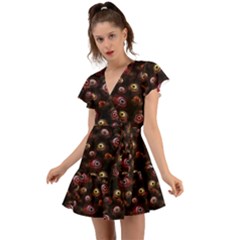 Zombie Eyes Pattern Flutter Sleeve Wrap Dress by SpinnyChairDesigns