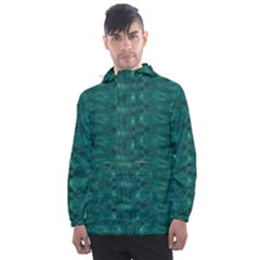 Teal Ikat Pattern Men s Front Pocket Pullover Windbreaker by SpinnyChairDesigns