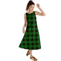 Black Dark Green Buffalo Plaid Summer Maxi Dress by SpinnyChairDesigns