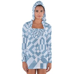 Truchet Tiles Blue White Long Sleeve Hooded T-shirt by SpinnyChairDesigns