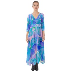 Ciclamen Flowers Blue Button Up Boho Maxi Dress by DinkovaArt